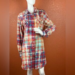 A Rare Bird Colorful Plaid Button-Up Shirt Dress Size M/L. A11